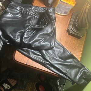 Forever 21 Black Faux Leather Straight Leg Pants